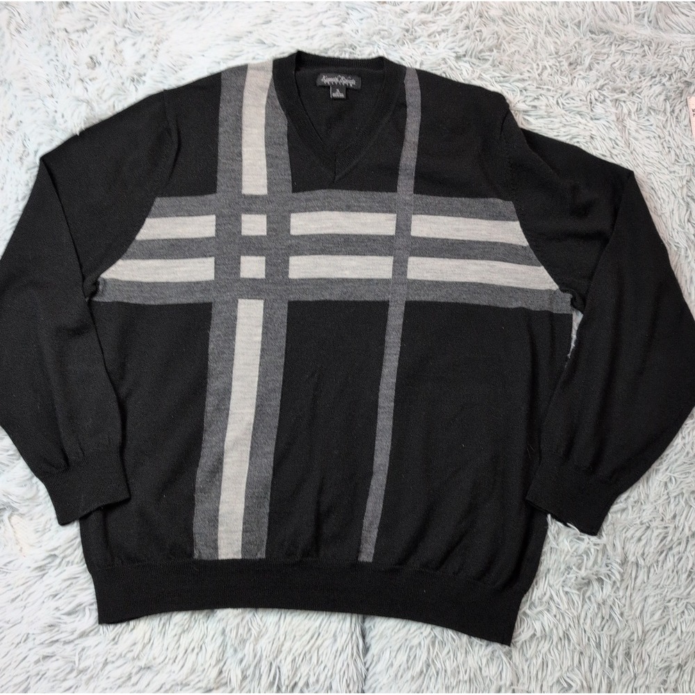 Kenneth Roberts Sweater Mens XL Black Merino Wool Comfort Casual Preppy Soft
